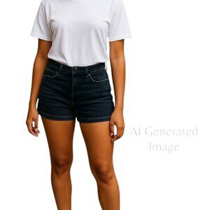 Forever 21 Women Black Mid Rise Pocket Light Dots Stretch Denim Jean Short Sz 26